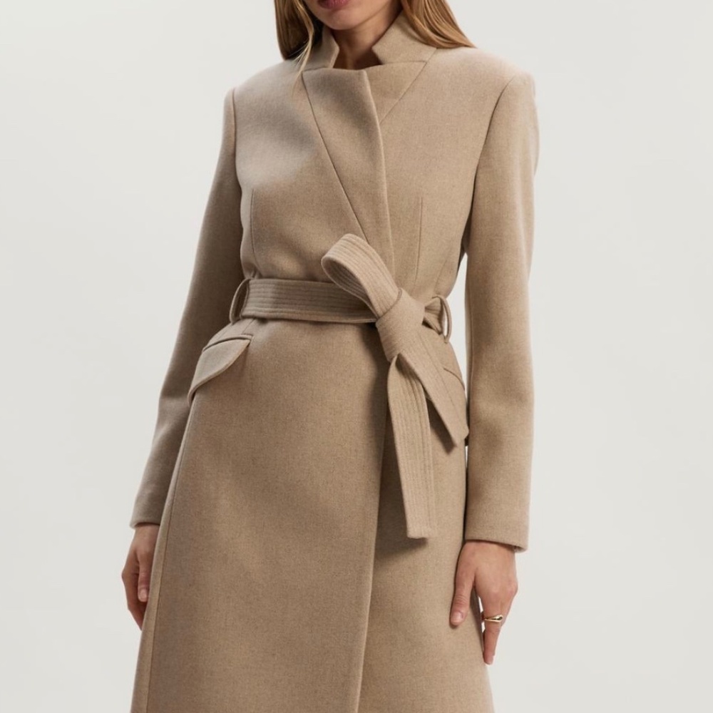 Karen Millen Wool Investment Notch Neck Tailored Maxi Coat in oatmeal 6 NWT